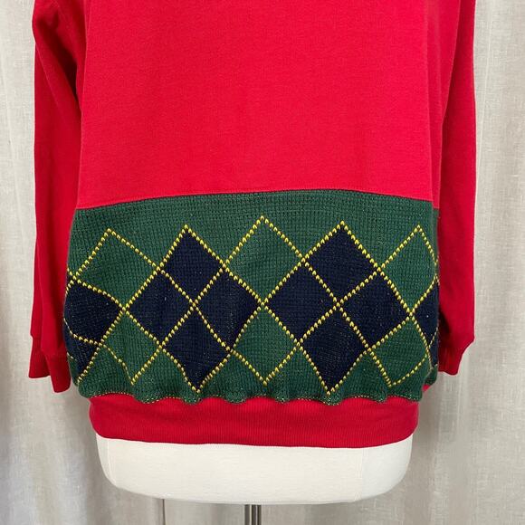 Vintage Crewneck Sweatshirt Womens Plus Size 20W Red Argyle Casual 90s 80s - Picture 3 of 11